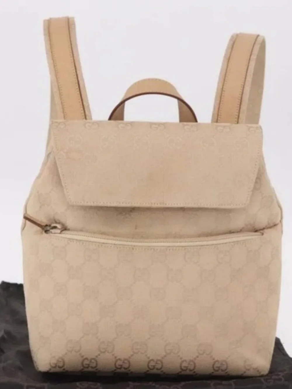GUCCI GG Canvas Backpack Beige Silver 003 0242 Auth 189357A